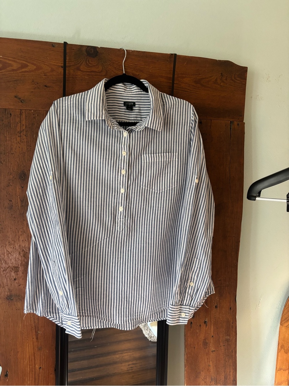 J. Crew Blue and White Vertical Stripe Button-Front Shirt